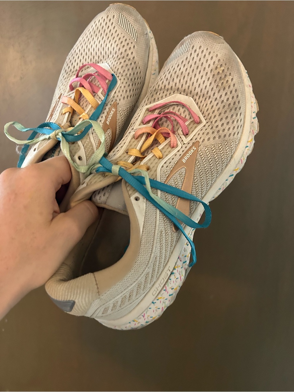 Brooks Beige Running Shoes with Multicolor Laces